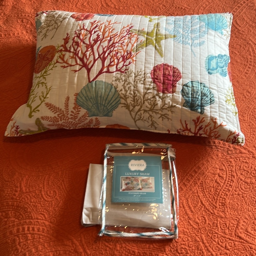 King Quilt Bedspread Set Orange and Coral Standard Sham